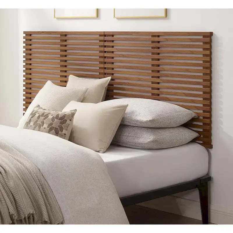 Walnut Louvered Wall-Mounted King Headboard – Mid-Century Modern Style, Fits 1–2 Person Bed