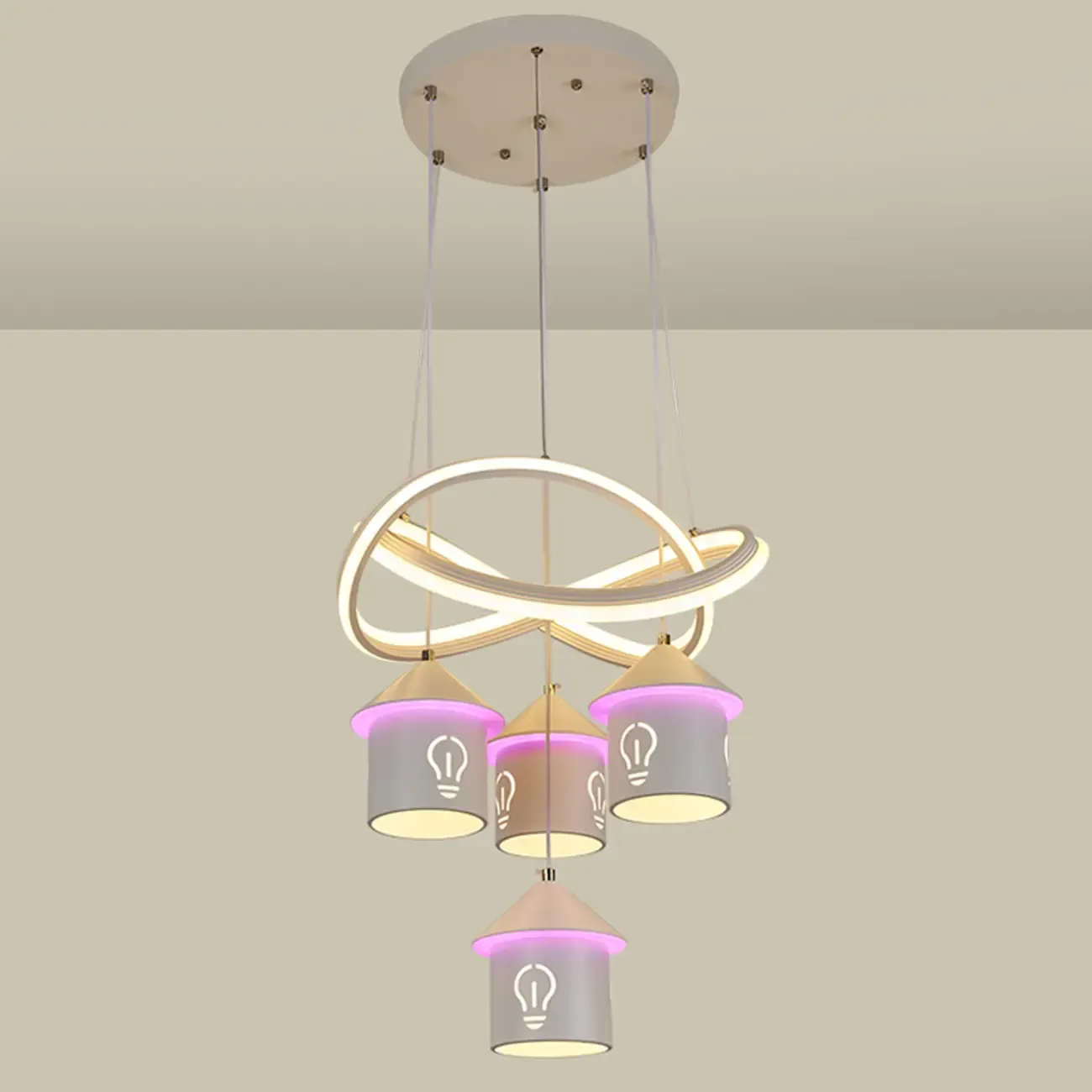 Modern 4-Light LED Chandelier with Unique House Design