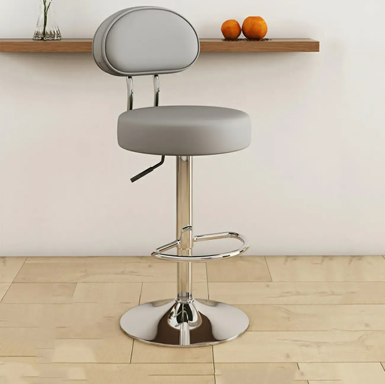 Round Adjustable Faux Leather Bar Stools with Back