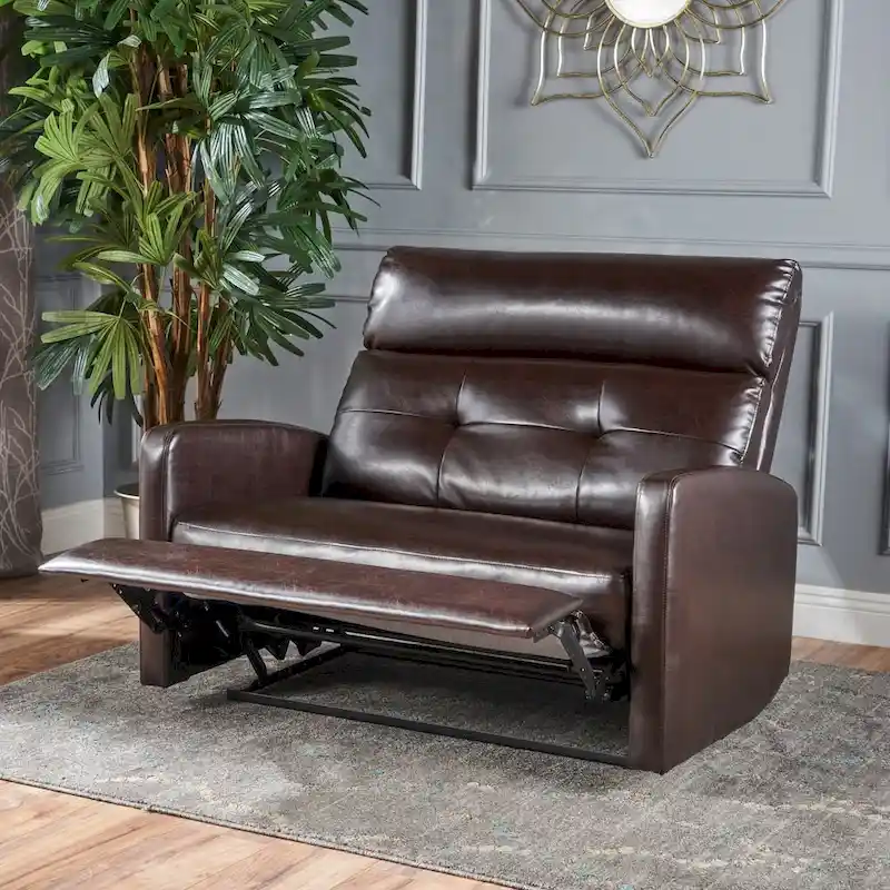 Brown Faux Leather 2-Seater Push-Back Recliner