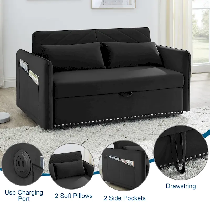 Aukfa 3 in 1 Convertible Sofa Bed Velvet Loveseat Sleeper