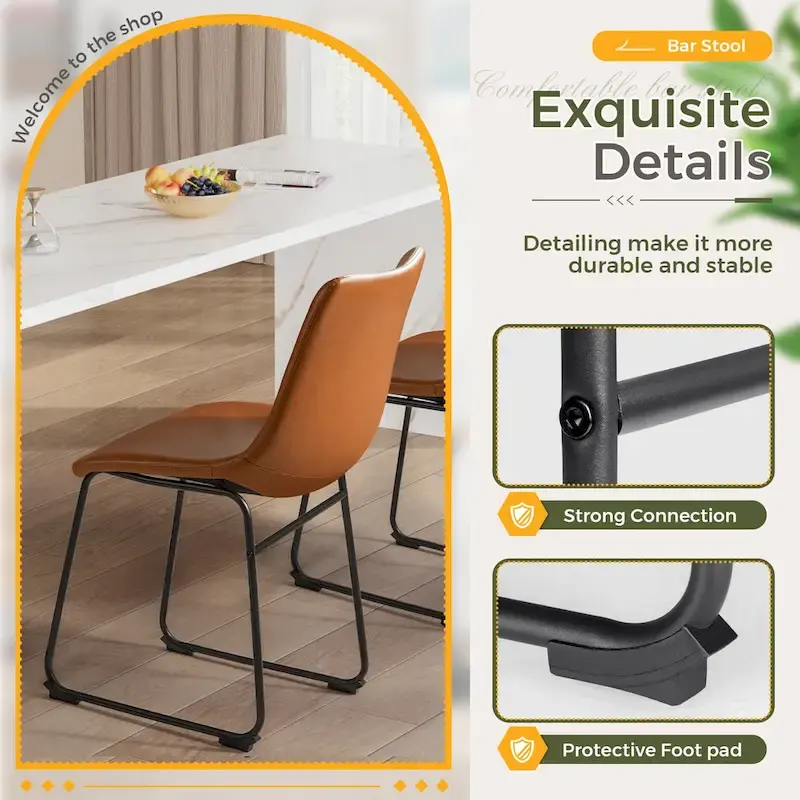 Homall Barstools PU Leather Counter Bar Stool With Back and Footrest Set of 2, Brown