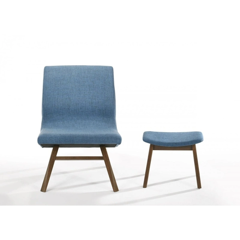Modrest Whitney Modern Blue & Walnut Accent Chair & Ottoman
