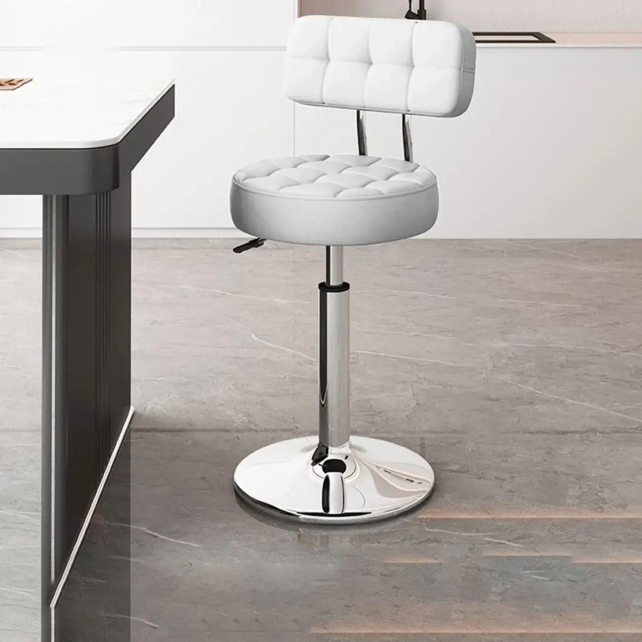 Leather Upholstered Adjustable Swivel Bar Stools