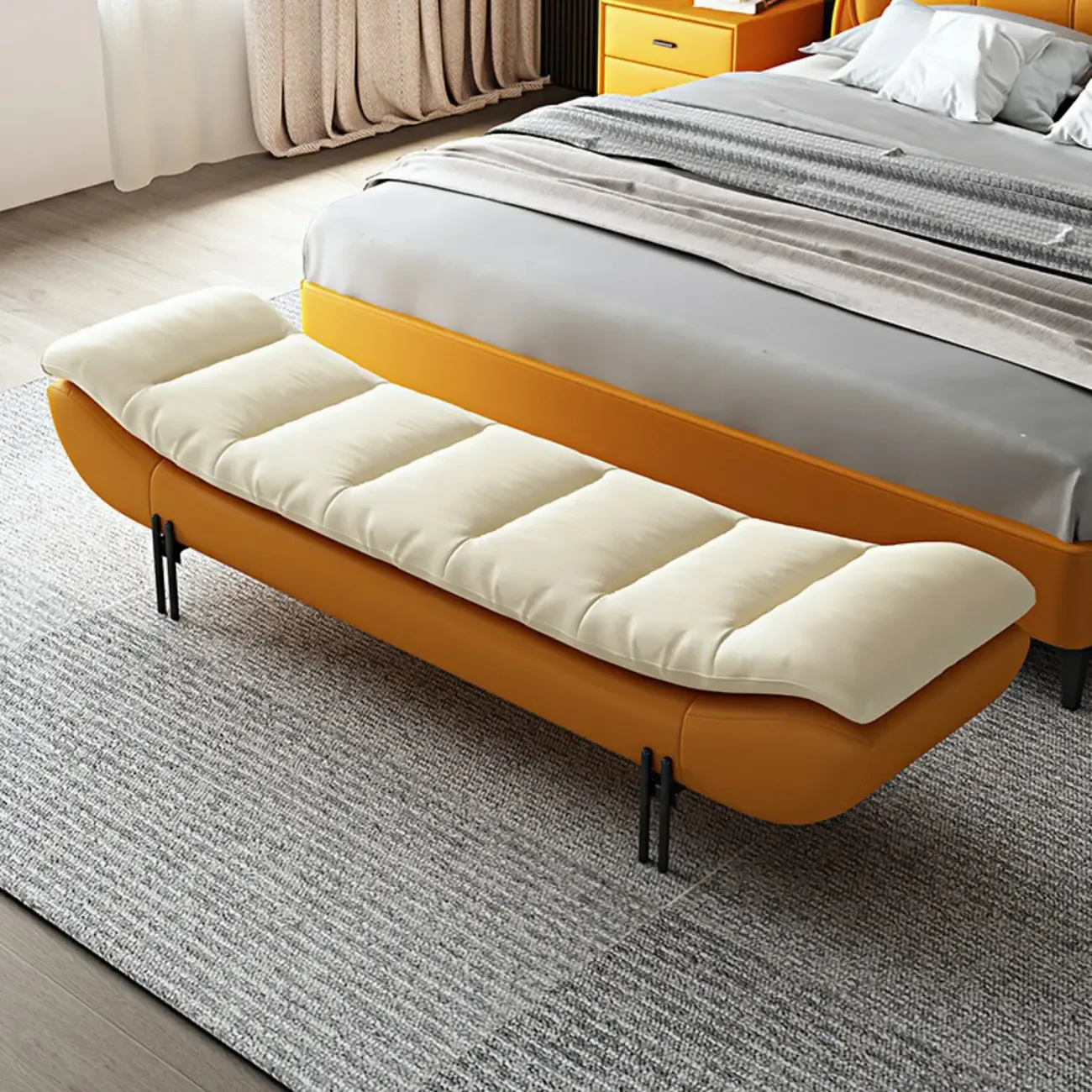 Modern Upholstered Orange Armless Bedroom Benches