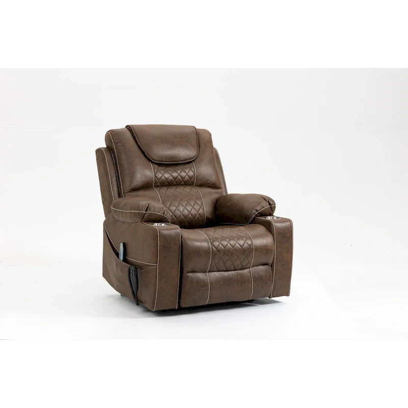 Brown/Blue Oversized Velvet Lift Recliner for 1 Person