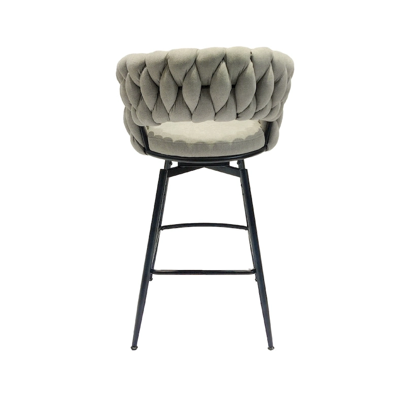 2 Woven Bar Stool,Black Legs No Adjustable Chairs,360 Swivel Upholstered Bar Chair Counter Stool Arm Chairs With Back Footrest