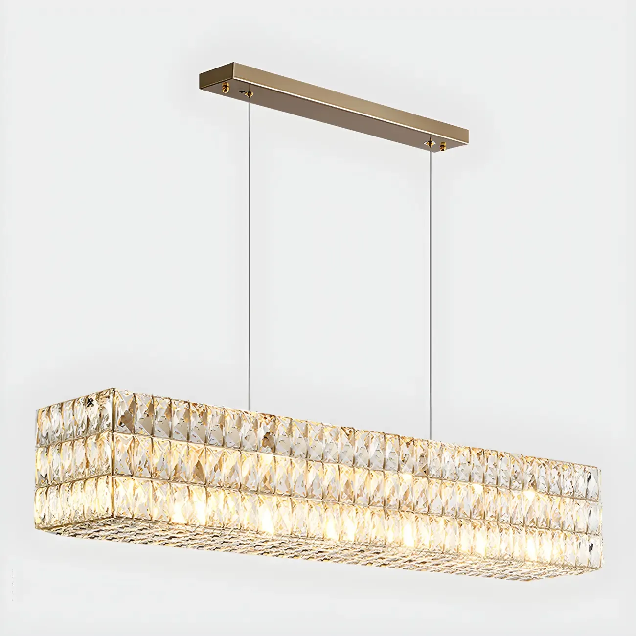 Modern Crystal Steel Rectangular Island Light