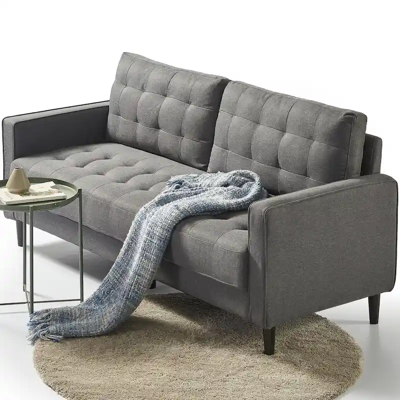 3-Seat Upholstered Sofa with Grid Tufting and Foam Cushions