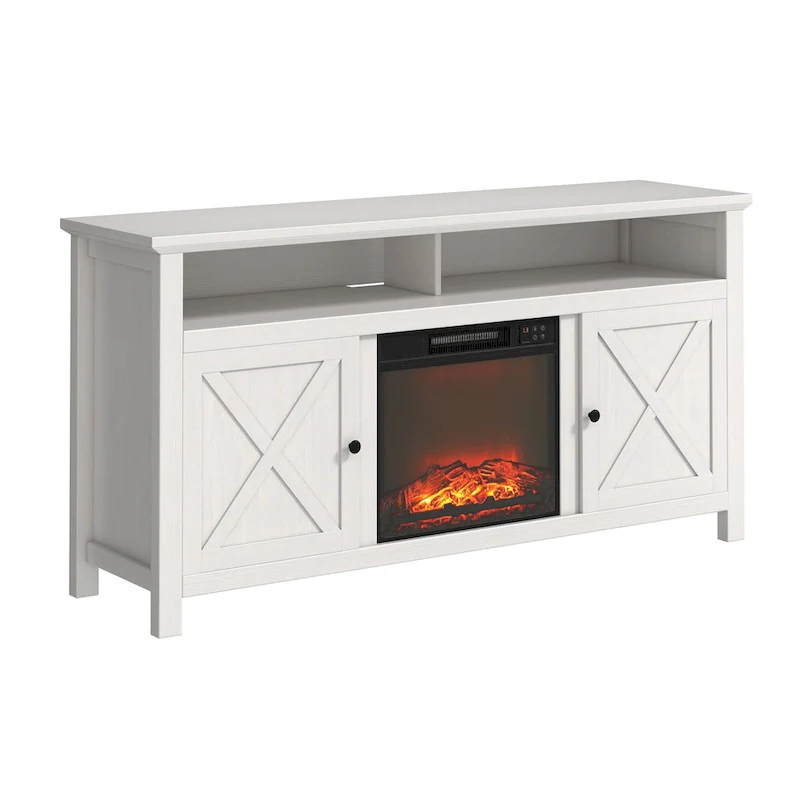 Clihome 58  Wood Fireplace TV Stand with 18  Electric Fireplace