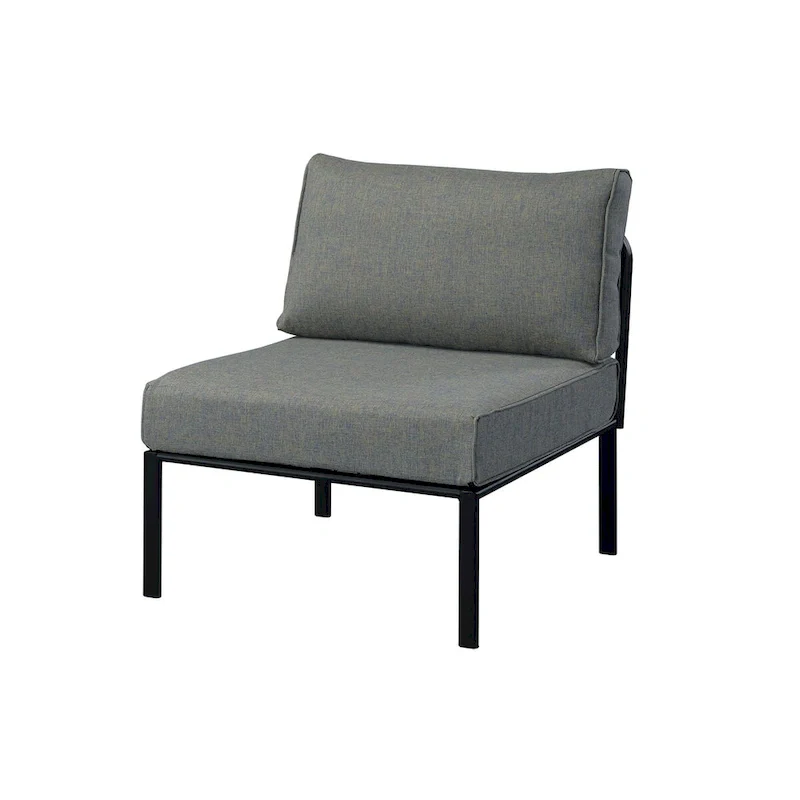 Patio Furniture Set: Armless Chair, Arm Chair, and Ottoman in Gray Fabric & Black Finish