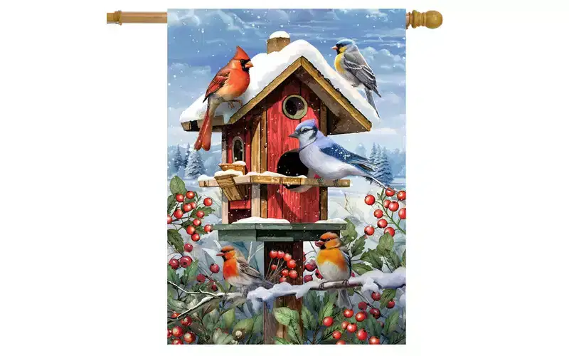 Briarwood Lane Winter House Flag 40x28 For Outdoor Winter Birdhouse Gathering For Winter House Flag