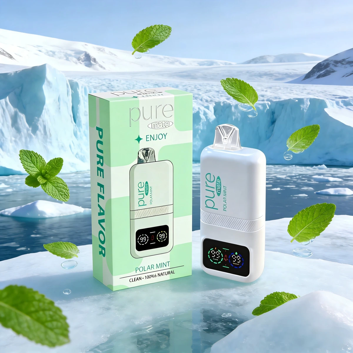 Pure Bar 10000 Puffs Rechargeable Vape — Polar Mint (0% Nicotine) - Caffeine vape shop online