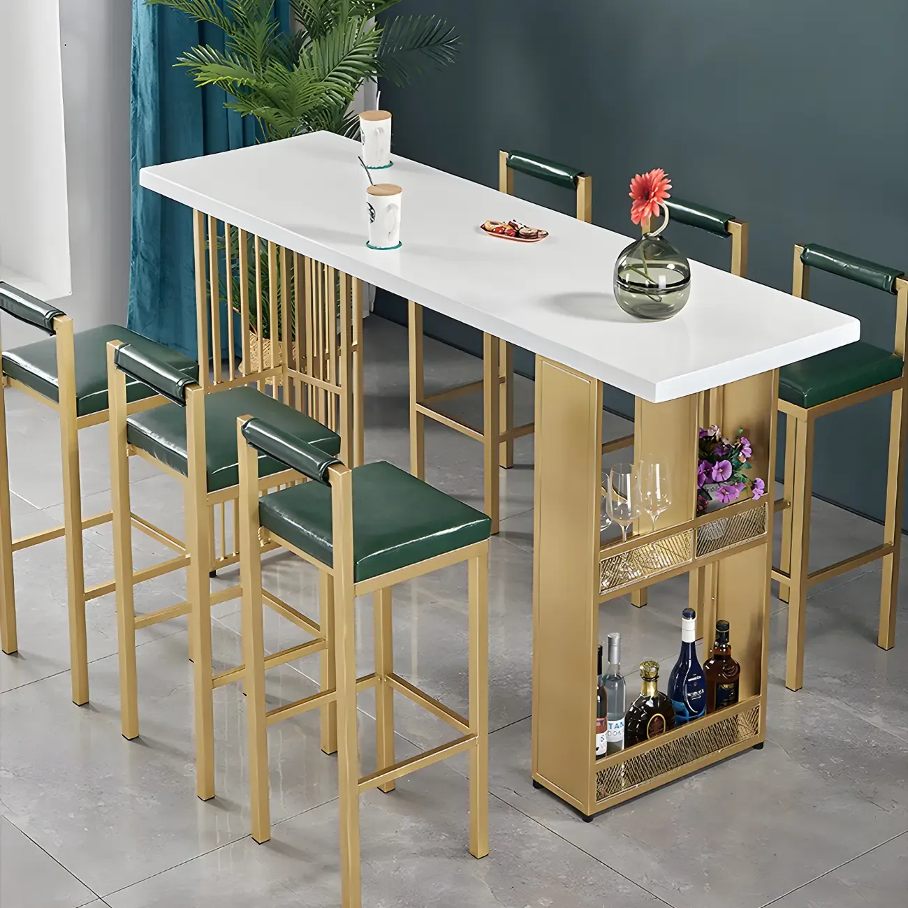 Glam Gold Wood Top Metal Shelf Bar Tables