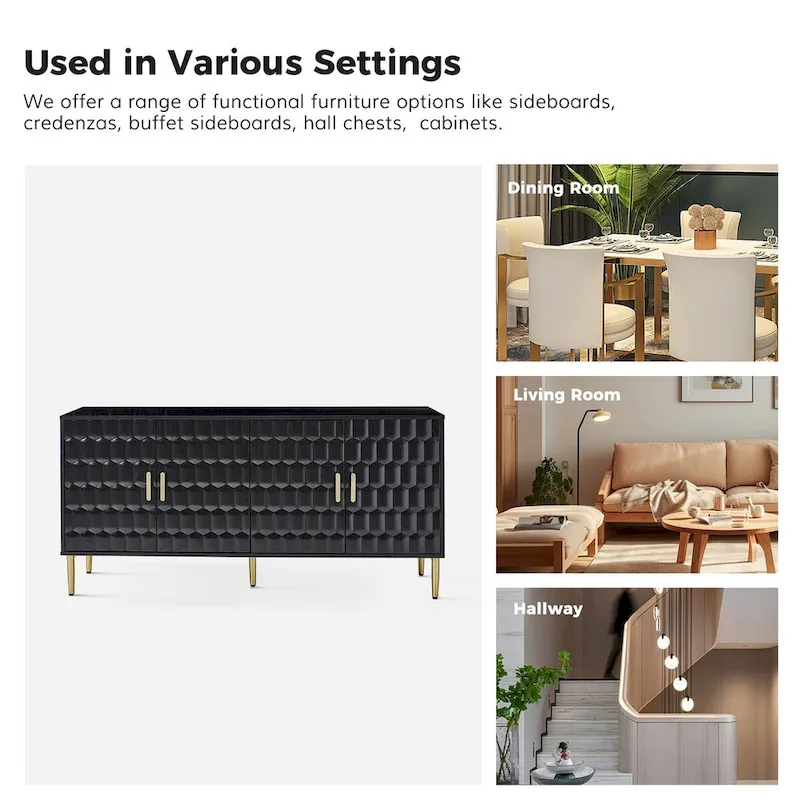 63 Wide Modern Sideboard with Adjustable Shelves by HULALA HOME