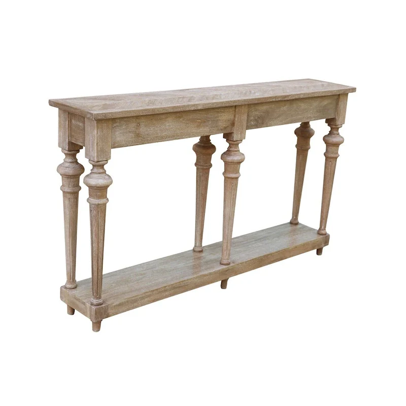 White Wash Mango Hardwood Traditional Turned-Leg Console Table with Lower Shelf - Single Use