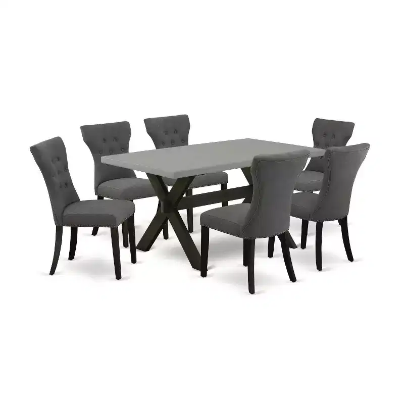 HomeStock 7-Pc Rectangle Natural Oak Finish Solid Wood Top Dining Table with 6 Parson Chairs