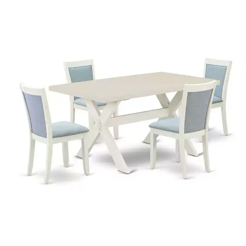 HomeStock 5-Piece Wire Brushed Linen White Finish Solid Wood Top Dining table with 4-Chairs