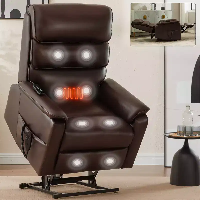CLIHOME Leatherette Dual Motor Infinite Position Power Lift Recliner Chair with Power-Remote, Heat Massage and Heavy Duty Motion Mechanism