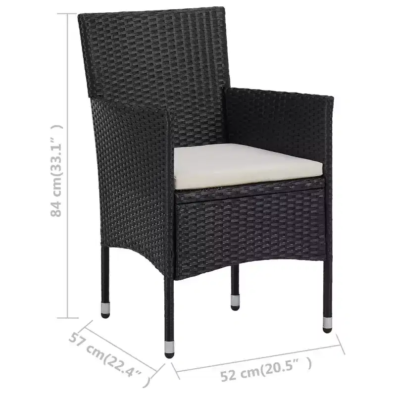 vidaXL Bistro Set Patio Table and Chair Set Poly Rattan and Tempered Glass