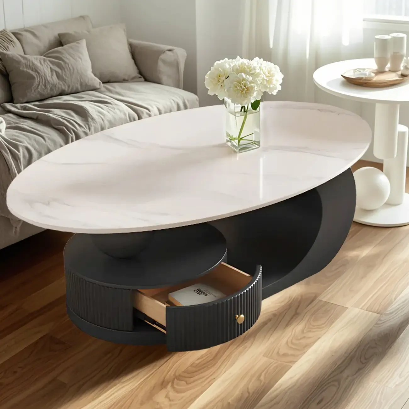 Modern White Stone Top Coffee Table with Scratch Resistant