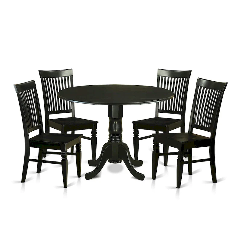 5-Piece Round Dining Table Set with Drop Leaf and 4 Chairs (Finish Options)