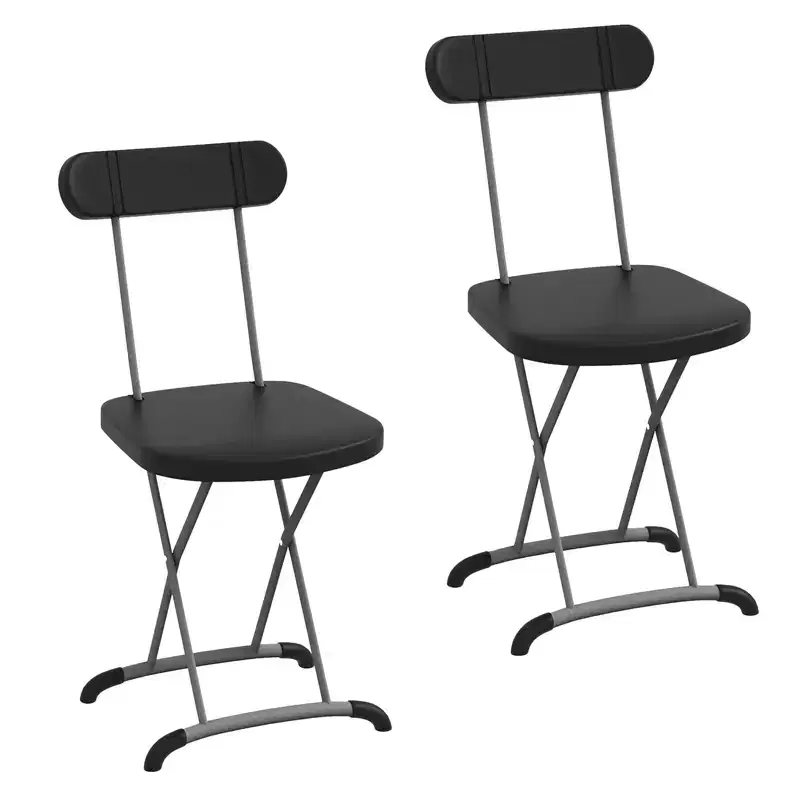 Gymax 2/4PC Folding Chair Heavy Duty Molded Chairs with Metal Curved Feet Wide Seat & Ergonomic Backrest Solid Frame Indoor Black/White