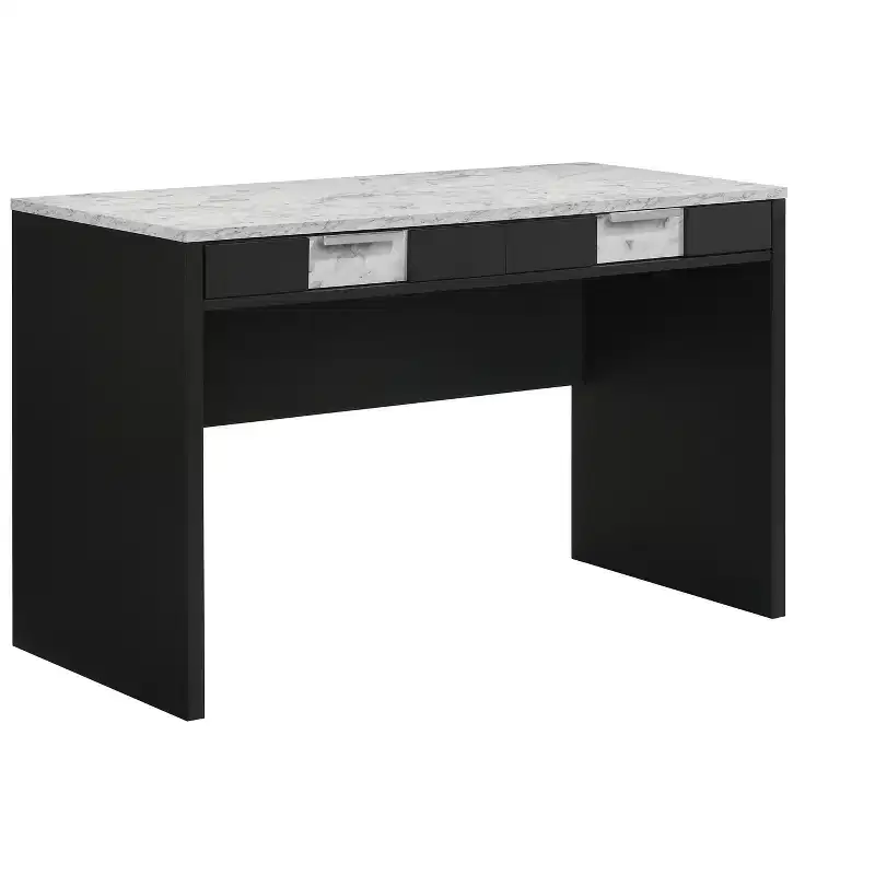 Okak 47.9IN Modern Office Desk with Marble Texture/Wood Grain, Computer Desk with 2 Storage Drawers, Standing Desk for Living Room, Study, Office