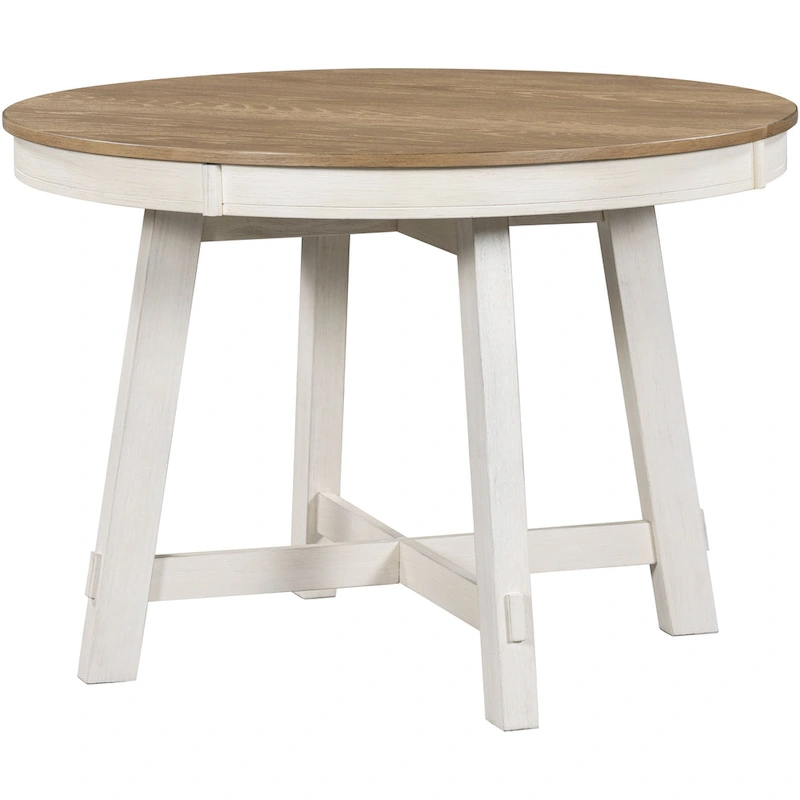 TREXM Farmhouse Round Extendable Dining Table with 16 Leaf Wood Kitchen Table