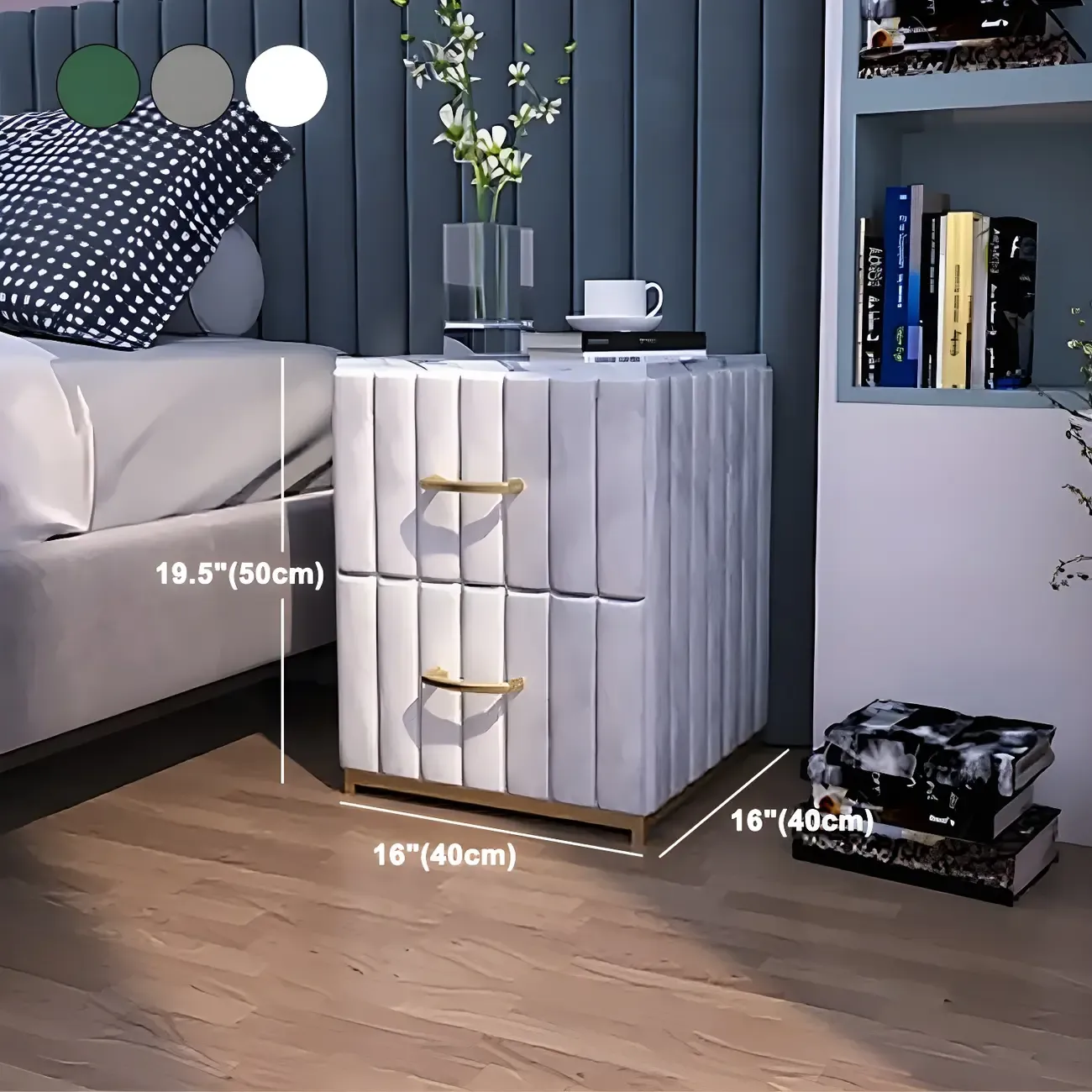 Glam Genuine Marble Nightstand with Drawers & Metal Base