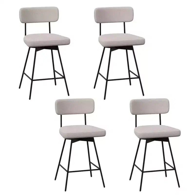 Costway 25 Upholstered Swivel Bar Stool Set of 4 with Padded Seat & Backrest Metal Frame Beige/Gray
