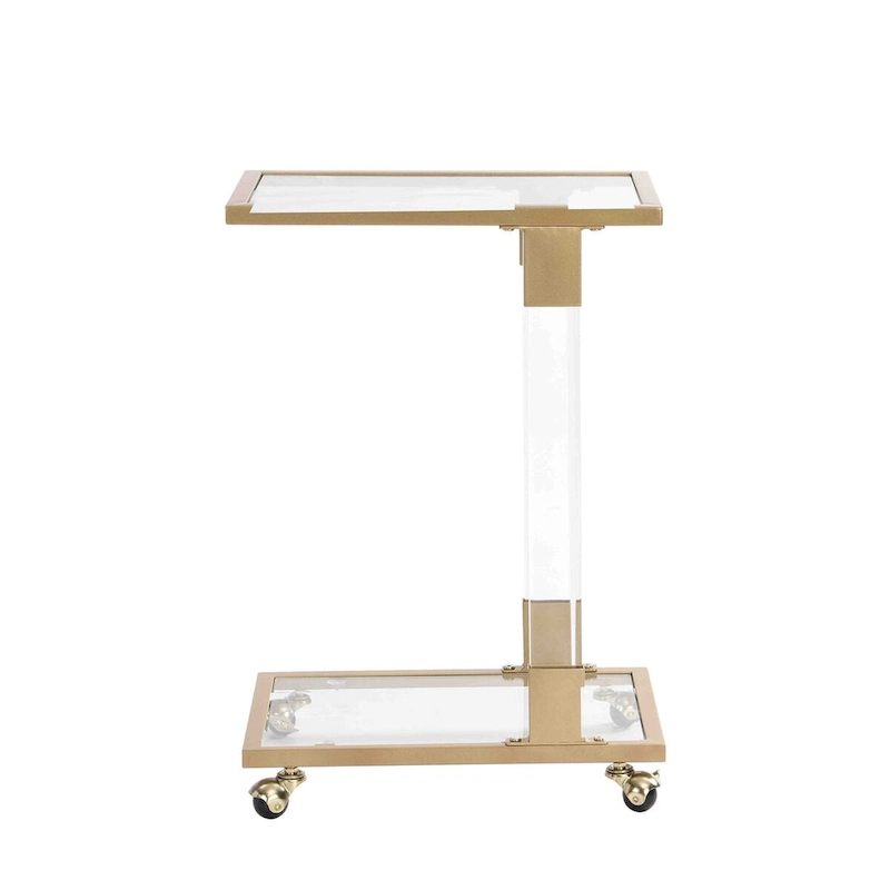 Glass Side Table, Acrylic End Table, Glass Top C Shape Square Table with Metal Base