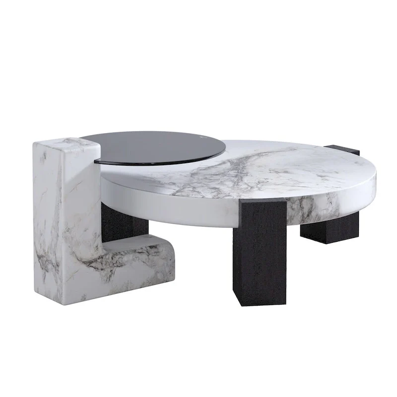 Modern Round Nesting Coffee Table Set of 2 With Glass Top