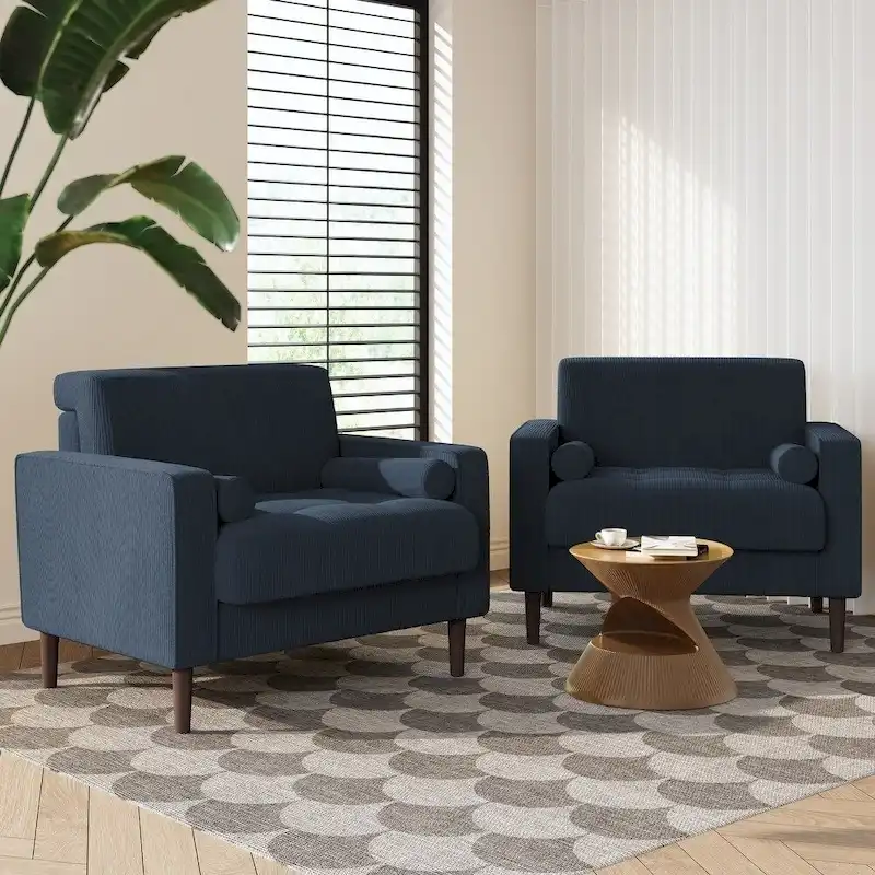 Modern Upholstered Accent Chairs, Corduroy Wide Armchairs For Living Room