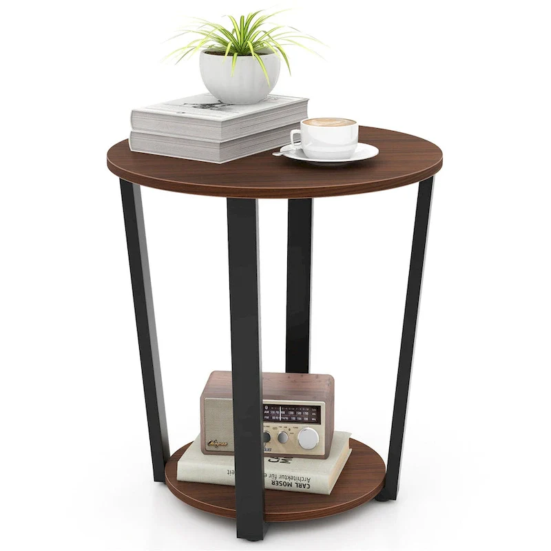 Gymax Industrial End Table Sofa Side Table Set ot 2 Nightstand w/