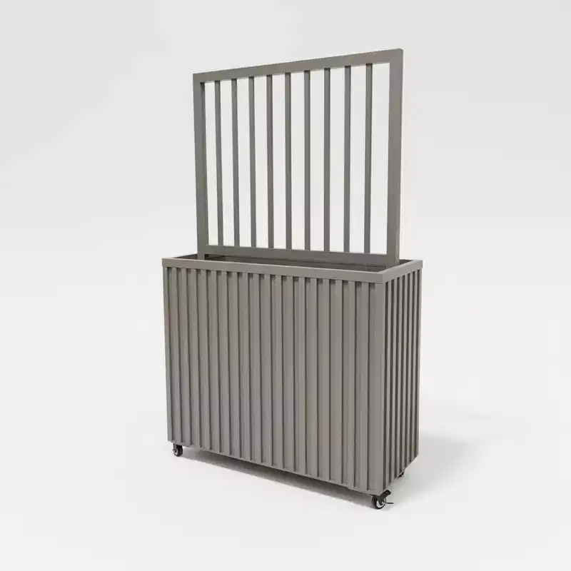 Modern Grey Brown Aluminum Divider Planter for Indoor Outdoor Spaces, Privacy Planter Box with Drainage and Durable Finish