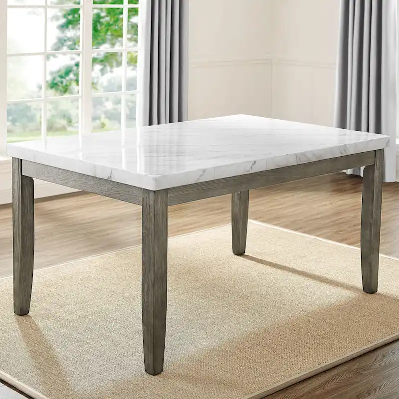 7-Piece Dining Set with Marble Veneer Top and Upholstered Chairs