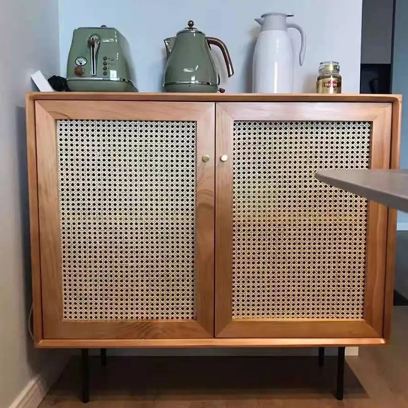 Vintage Wooden Woven Parlor Cabinet for Living Room Decor