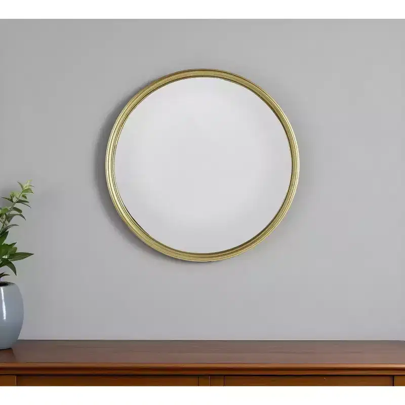 HomeRoots 15 Gold Round Iron Textured Framed Accent Mirror