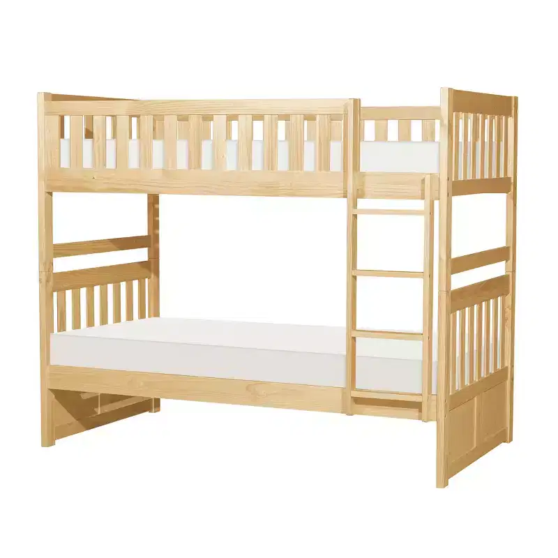 GDFStudio Carter Modern Pine Wood Twin Over Twin Bunk Bed with Ladder and Guard Rails