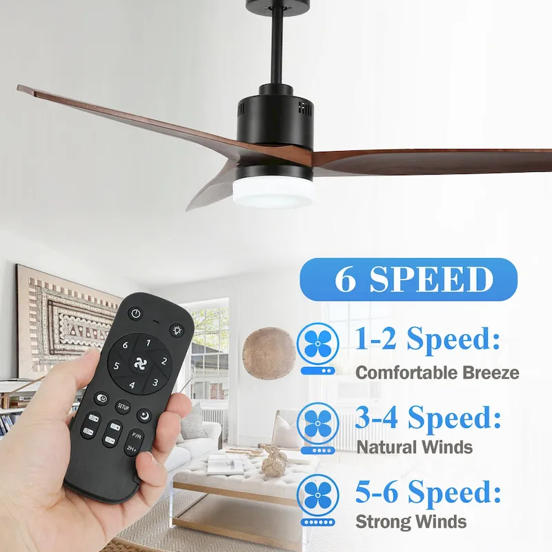 52  Farmhouse Solid Wood Ceiling Fan with Dimmable LED Light, 3-Speed Reversible Ceiling Fan with Remote