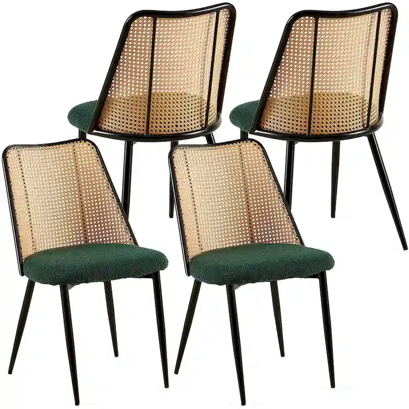 Dining Chairs Set of 4,Boucle Chairs with Natural Cane Back
