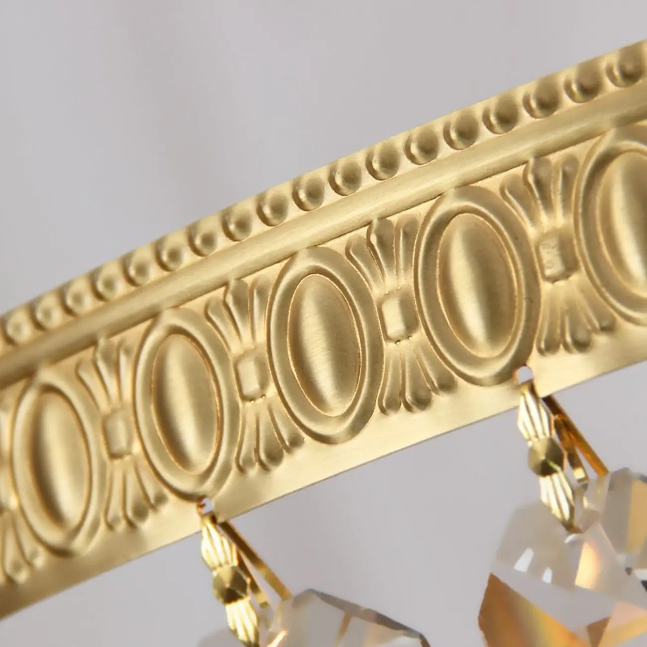 European Classical Crystal Brass Drum Flush Ceiling Light