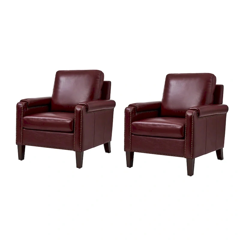 Kunz Transitional Genuine Leather Armchair with Removable Cushion and Nailhead Trims Set of 2 by HULALA HOME
