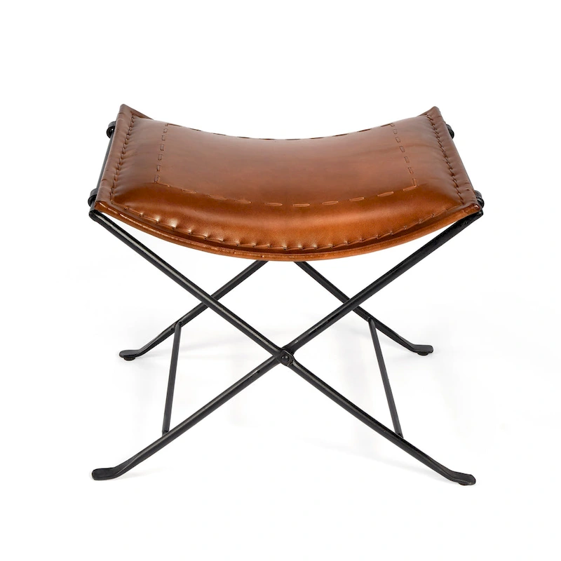 Handmade Butler Melton Leather Stool (India)