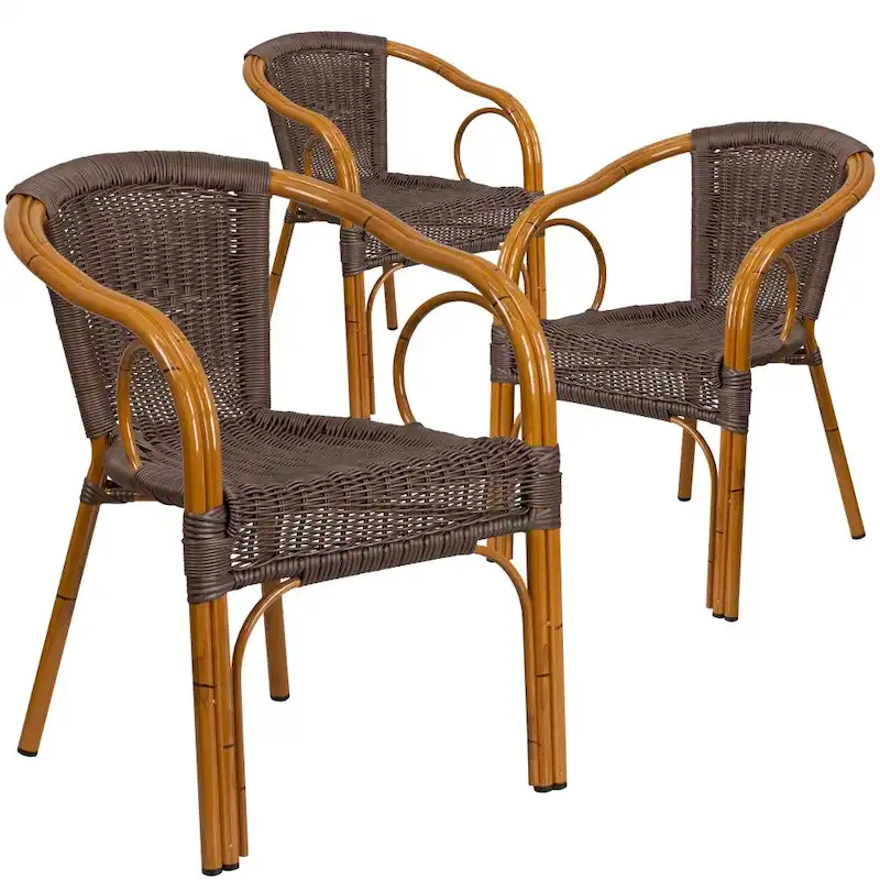 Rattan Bamboo-Aluminum Patio Chairs (Set of 3)