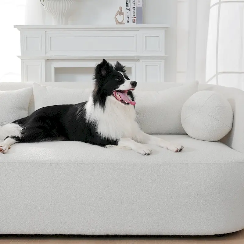 KINWELL Sherpa Boucle Upholstered 3-Seater Sofa Couch, 85 W