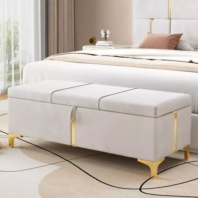 TUYOHW Elegant Upholstered Storage Bench,47.2 End of Bed Ottoman Bench with Metal Legs,Ottoman for Living Room,Entryway