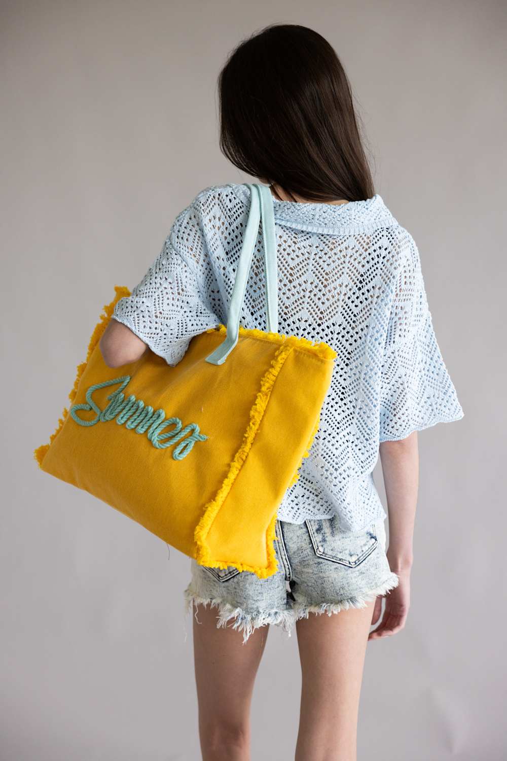 Summer Rope Canvas Tote Bag in Yellow/Blue | TB0204-YE