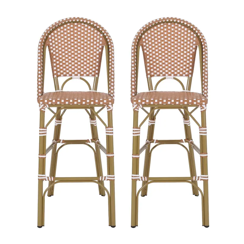 46 Inch Outdoor Barstool Chair Set of 2, Red White Brown Woven Wicker